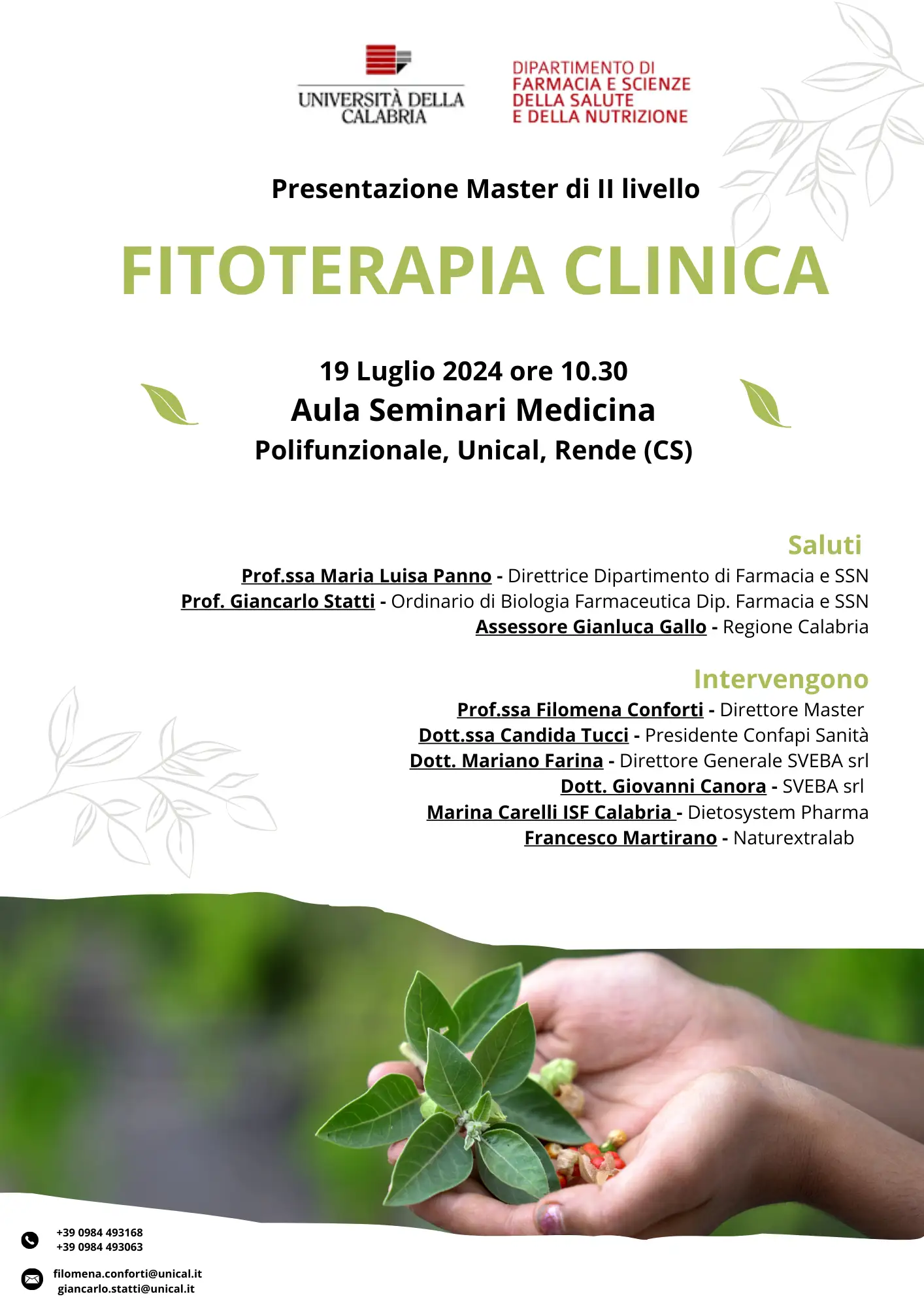 Presentazione Master di II Livello in Fitoterapia Clinica 19 luglio 2024